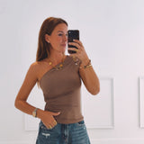 SYLVIE TAUPE ONE SHOULDER TOP