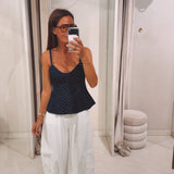 MANOU DARK BLUE DENIM POLKADOTS TOP