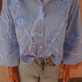 HAJAR BLUE STRIPED FLOWER BLOUSE