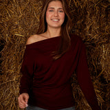 WAVERLY BORDEAUX DRAPED LONGSLEEVE SHIRT