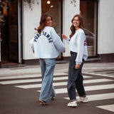 PURE SENSE GREY SWEATER - DARK BLUE LETTERS