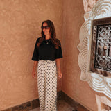 GHITA WHITE POLKADOTS WIDE LEG PANTS