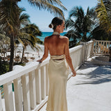 CORAZON DE MEXICO YELLOW SATIN HALTER DRESS