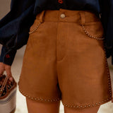 ZADIE CAMEL SUEDE STUDS SHORT
