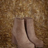 MADELEINE BEIGE SUEDE HEEL BOOTS