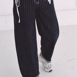 DARK BLUE STRIPED BALLOON JEANS 9316