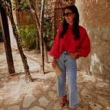 PARADISE RED OPEN BACK BLOUSE