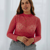 KYENNA CORAL LACE LONGSLEEVE TOP