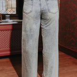 LIGHT BLUE RHINESTONE WIDE LEG JEANS A3022