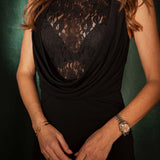 MISTLE LONG BLACK DRAPED DRESS