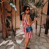 SOL, MAR Y TU RED/WHITE STRIPED DRESS