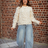 FIONA ECRU FRINGE SWEATER