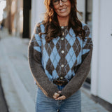 PHAEDRA LIGHT BLUE/TAUPE ARGYLE CARDIGAN