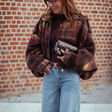 FALL IN LOVE BROWN CHECKERED ZIP JACKET