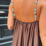 VIVIENNE BROWN SATIN HALTER DRESS