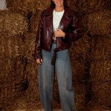 SELWYN BURGUNDY SHINY LEATHER JACKET