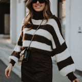 ZAYA BROWN ROLLNECK STRIPED SWEATER