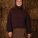ELUNIE BROWN ROLL NECK KNITTED SWEATER