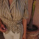 KHAYAL KHAKI STRIPED BLOUSE