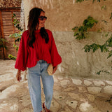 PARADISE RED OPEN BACK BLOUSE