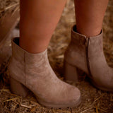 MADELEINE BEIGE SUEDE HEEL BOOTS