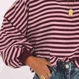 SEVERINE BORDEAUX/PINK STRIPED SWEATER