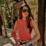 LUJOSA ORANGE/PINK CROCHET TOP
