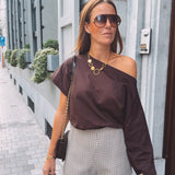 BRIGITTE ASYMMETRIC BROWN T-SHIRT