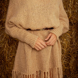 PIPPA WARM BEIGE KNIT FRINGE DRESS