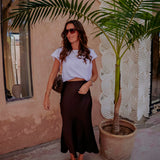 KELTOUM BROWN SATIN SKIRT