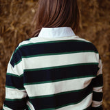 APRIL WHITE/DARK BLUE STRIPED LONGSLEEVE POLO SHIRT