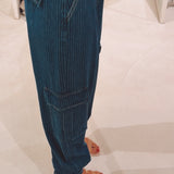HANNELORE DARK BLUE STRIPED BALLOON CARGO JEANS