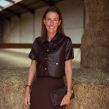 JAMIE BROWN LEATHER BUTTON BLOUSE