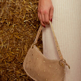TUMBLE TAUPE STUDS SUEDE BAG
