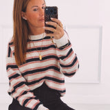 YVETTE BEIGE/DARK BLUE STRIPED SWEATER