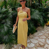 CORALITO YELLOW LINEN ONE SHOULDER DRESS