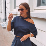 RONJA DARK BLUE CUT-OUT T-SHIRT