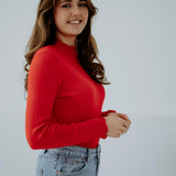 EUPHORIA RED RUFFLE LONGSLEEVE TOP