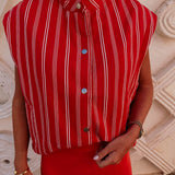 NAJMA RED STRIPED SLEEVELESS JACKET