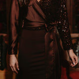 AFTERGLOW BROWN SATIN SEQUIN BLOUSE