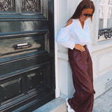 MERLENE BORDEAUX LEATHER BALLOON PANTS