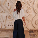 SIHAM DARK BLUE WIDE LEG PANTS