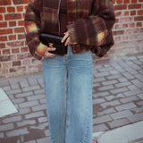 FALL IN LOVE BROWN CHECKERED ZIP JACKET