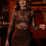 HO HO HOLIDAY BROWN SEQUIN BLOUSE