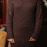 WARM WISHES BROWN RHINESTONE KNITTED DRESS