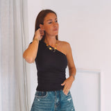 SYLVIE BLACK ONE SHOULDER TOP