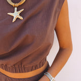 EMPURIA BROWN LINEN TWO-PIECE SET