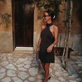 PRECIOSA BROWN HALTER DRESS