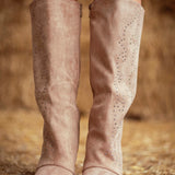PRISCILLA BEIGE STUDS COWBOY BOOTS