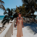 CORAZON DE MEXICO PEACH SATIN HALTER DRESS